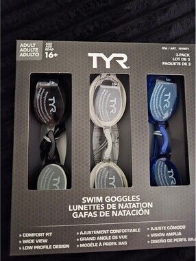 TYR 3-Pack Adult Swim Goggles Comfort Fit Wide View